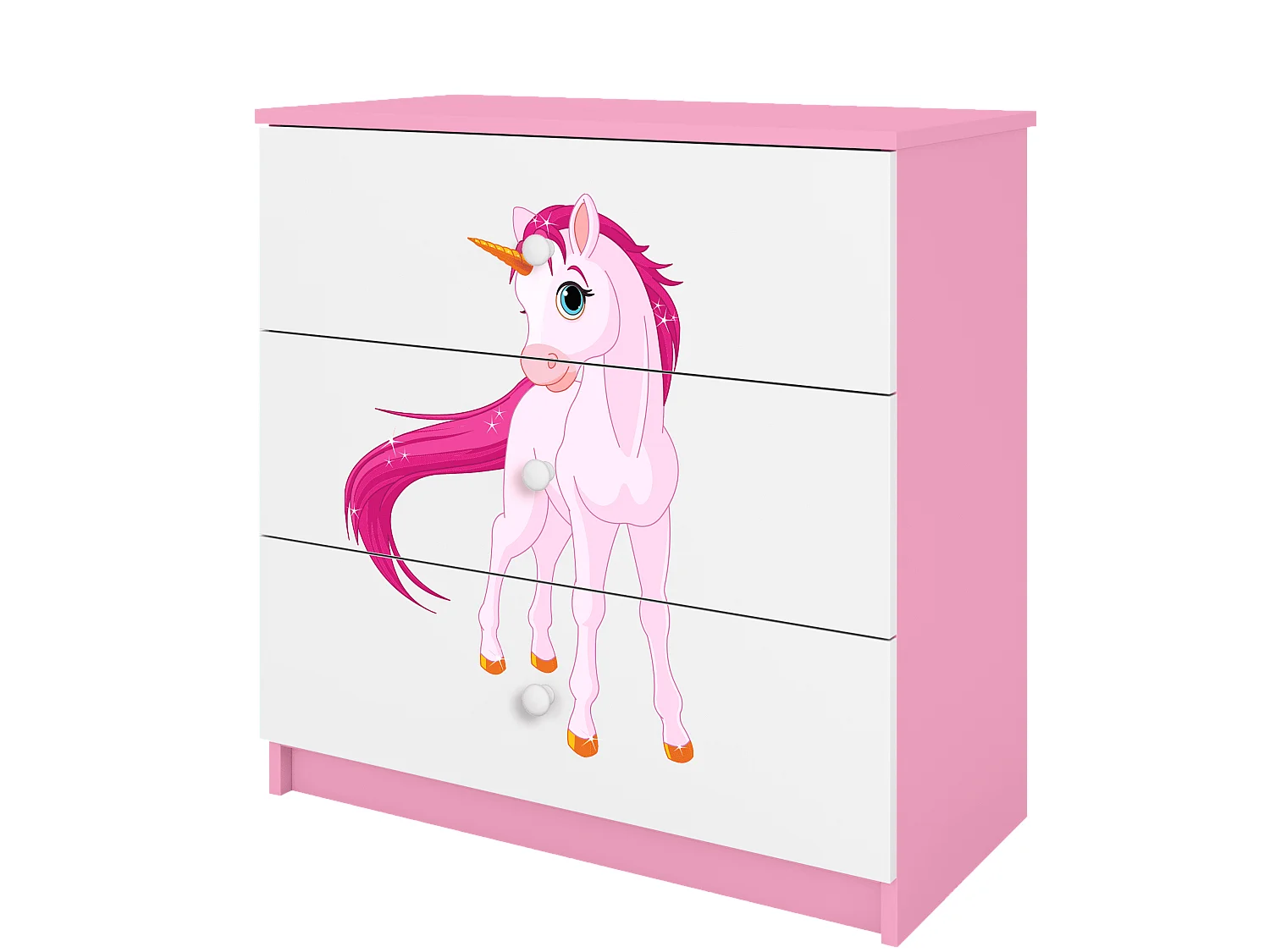 Commode enfant avec tiroirs Licorne en couleur Rose Babydreams