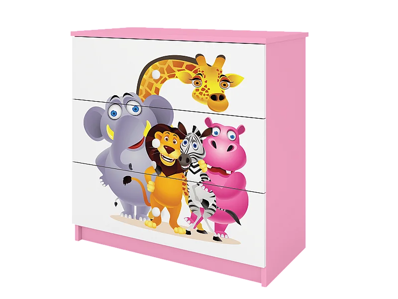 Comò Bambini ZOO Rosa Babydreams 3 Cassetti - Alta Qualità, Design Moderno, Sicurezza e Comfort