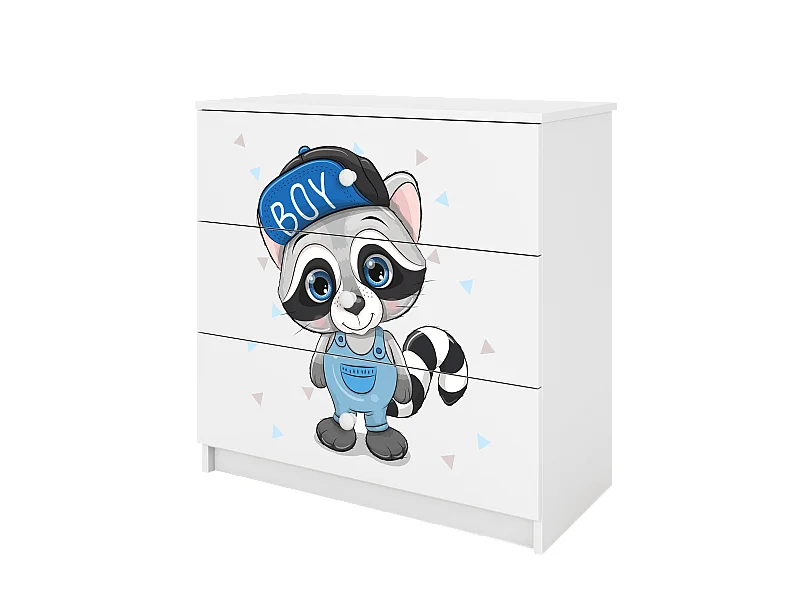 Commode pour enfants avec tiroirs raton laveur en couleur blanche Babydreams