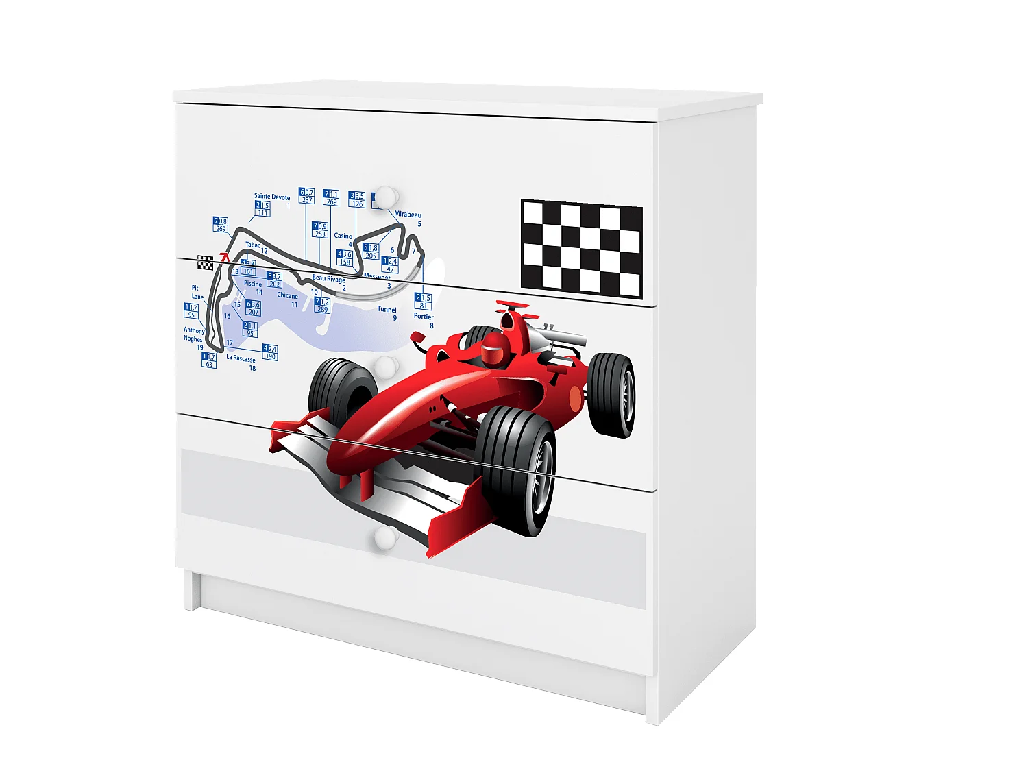 Commode enfant avec tiroirs Formule 1 de couleur blanche Babydreams