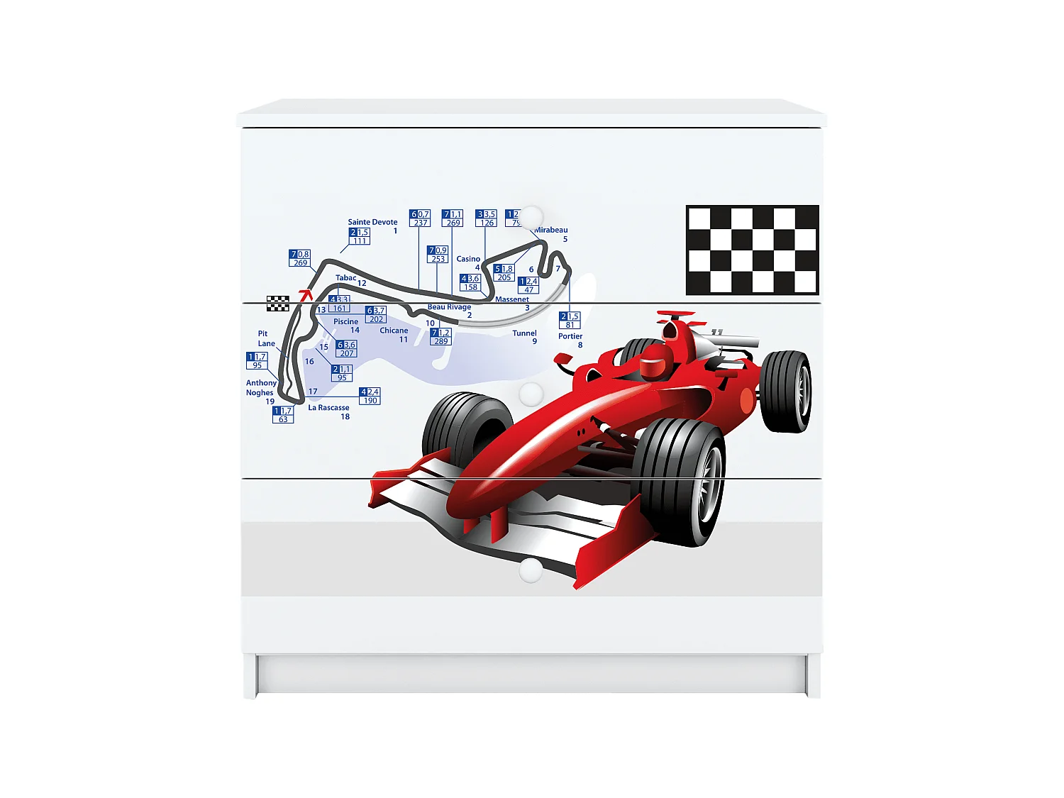 Commode enfant avec tiroirs Formule 1 de couleur blanche Babydreams