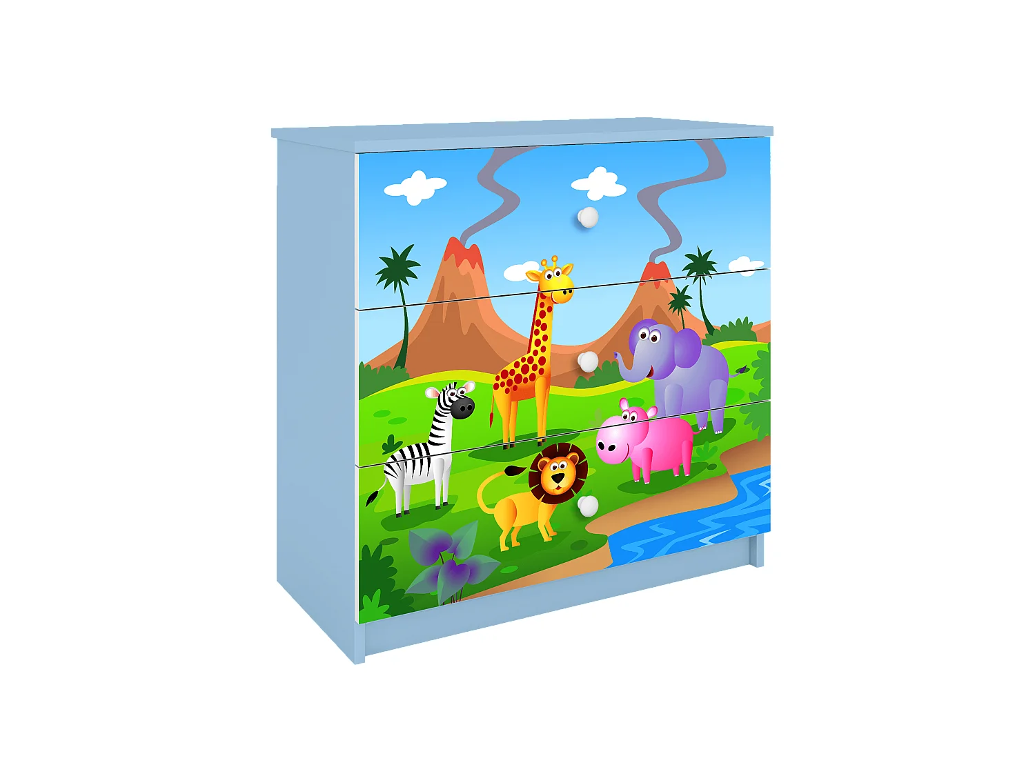 Kinderkommode mit Schubladen Safari in der Farbe Blau Babydreams