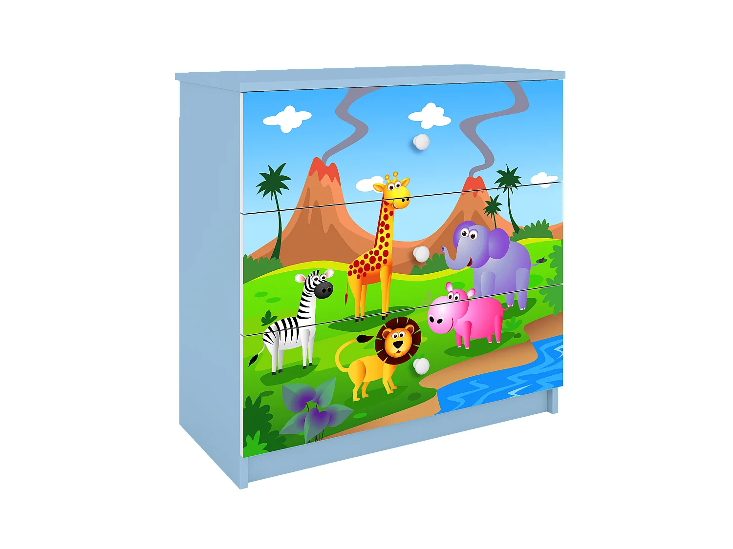 Commode pour enfants avec tiroirs Safari en couleur bleue Babydreams