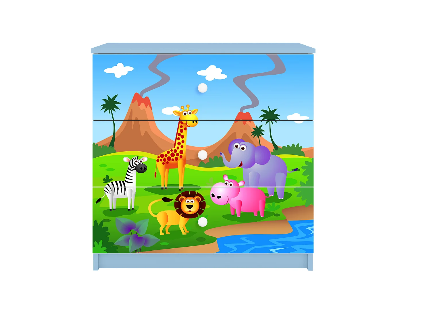 Commode pour enfants avec tiroirs Safari en couleur bleue Babydreams