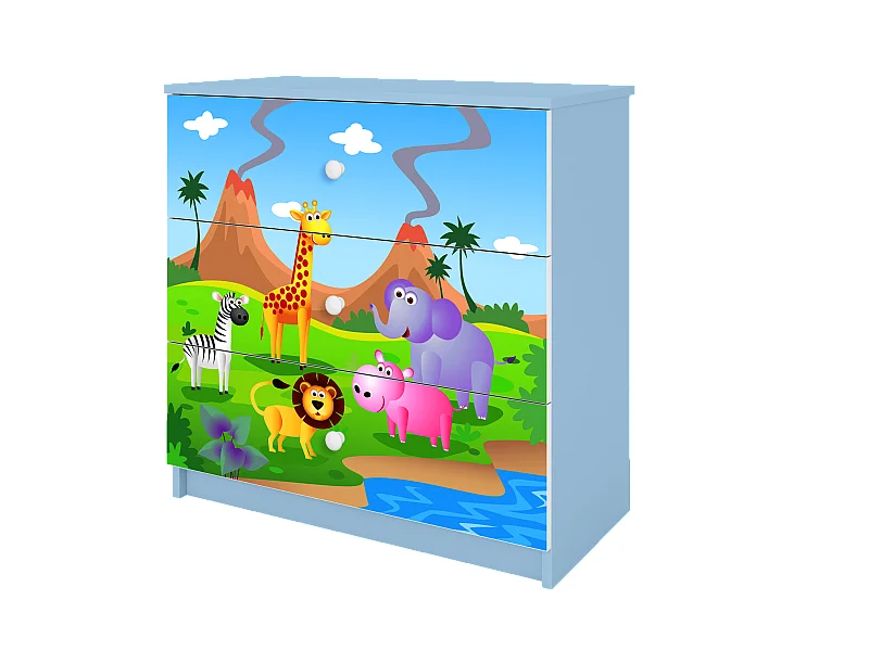 Commode pour enfants avec tiroirs Safari en couleur bleue Babydreams