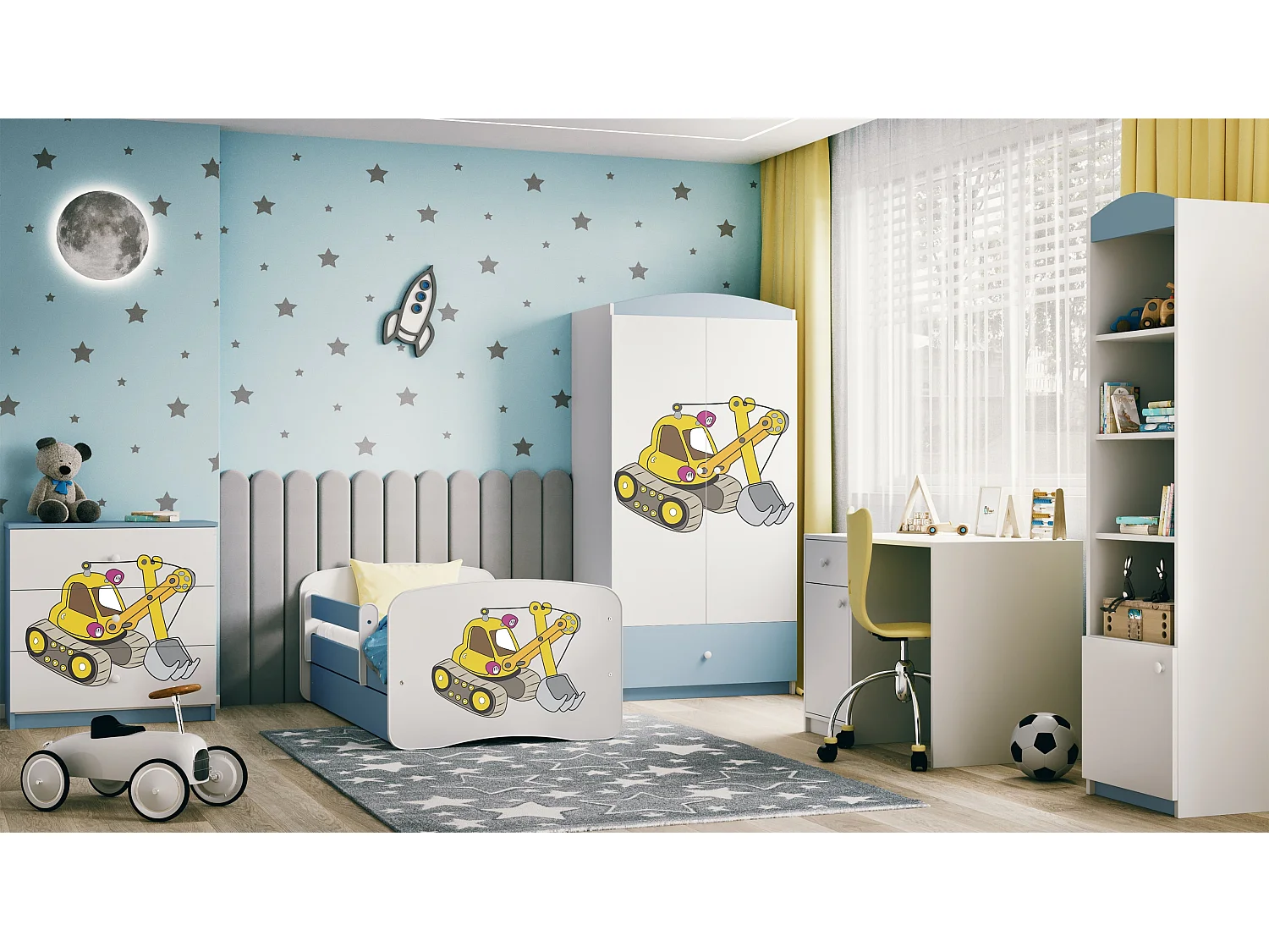 Kinderkommode mit Schubladen Excavator in der Farbe Blau Babydreams
