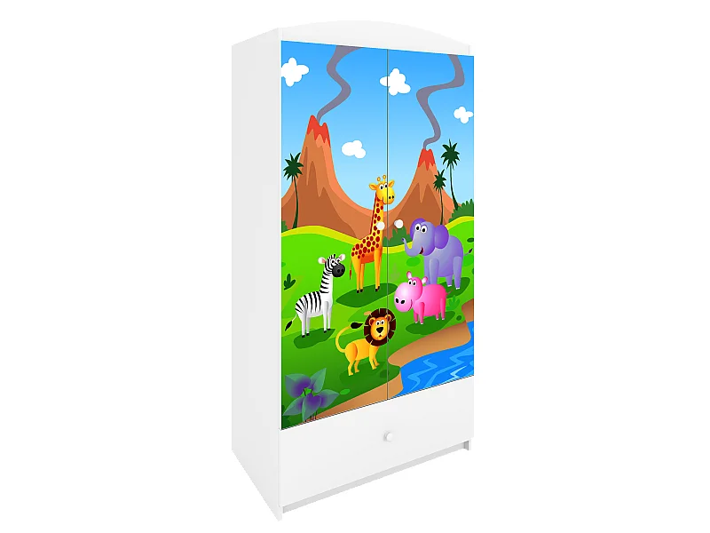 Kinderkleiderschrank Babydreams Drehtürenschrank Kleiderschrank Safari Weiß