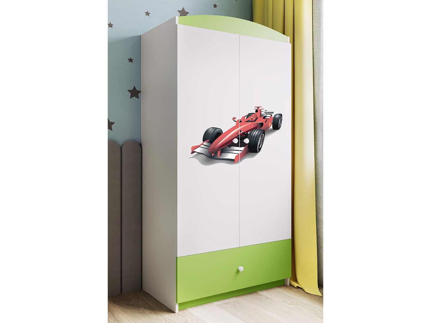 Kinderkleiderschrank Babydreams Drehtürenschrank Kleiderschrank Formel 1 Grün