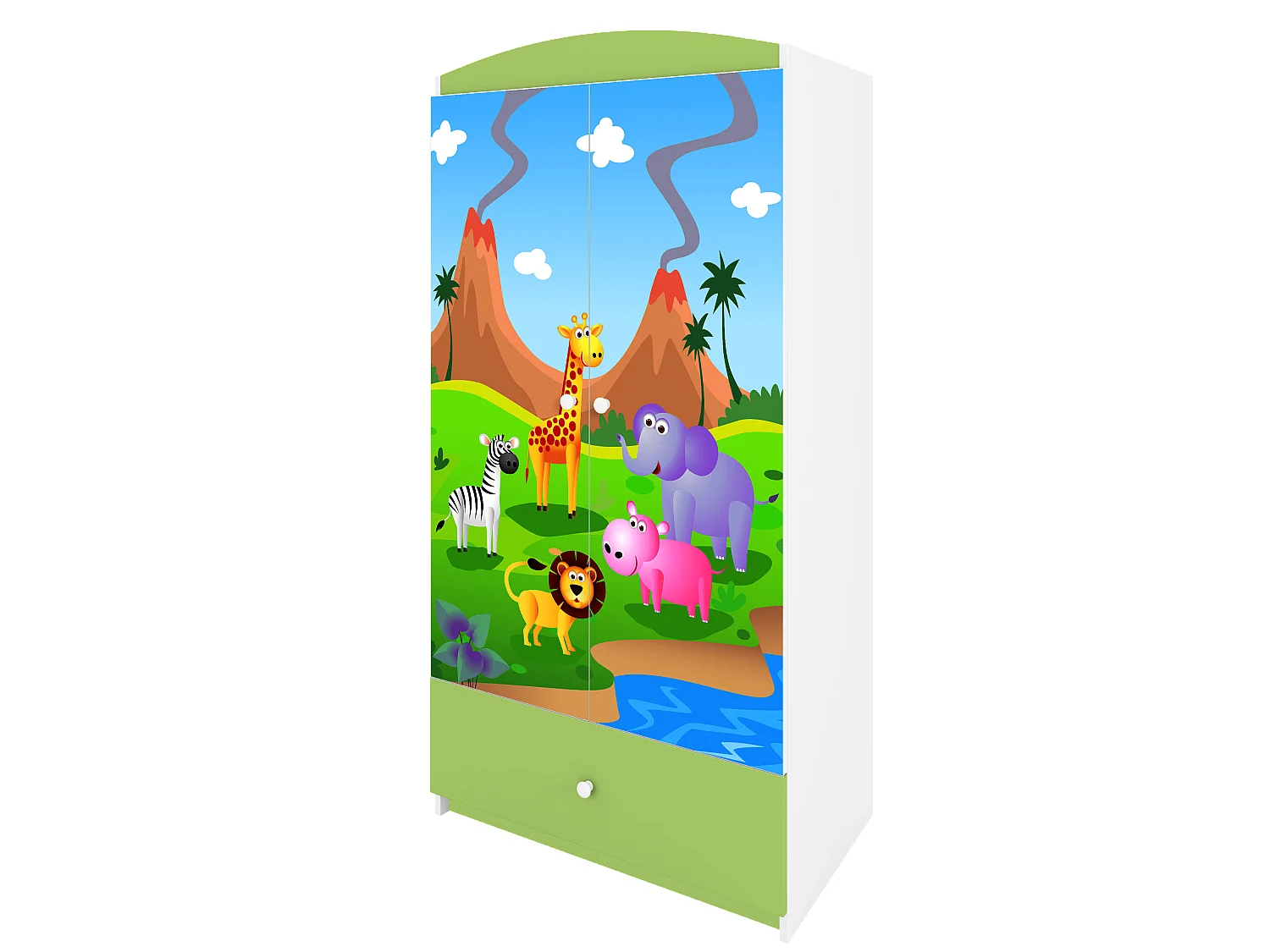 Kinderkleiderschrank Babydreams Drehtürenschrank Kleiderschrank Safari Grün
