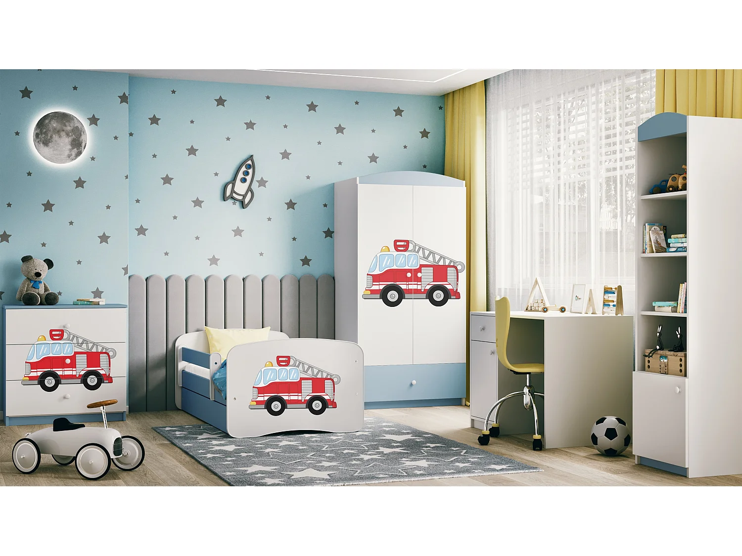Kinderkleiderschrank Babydreams Drehtürenschrank Kleiderschrank Löschzug Blau