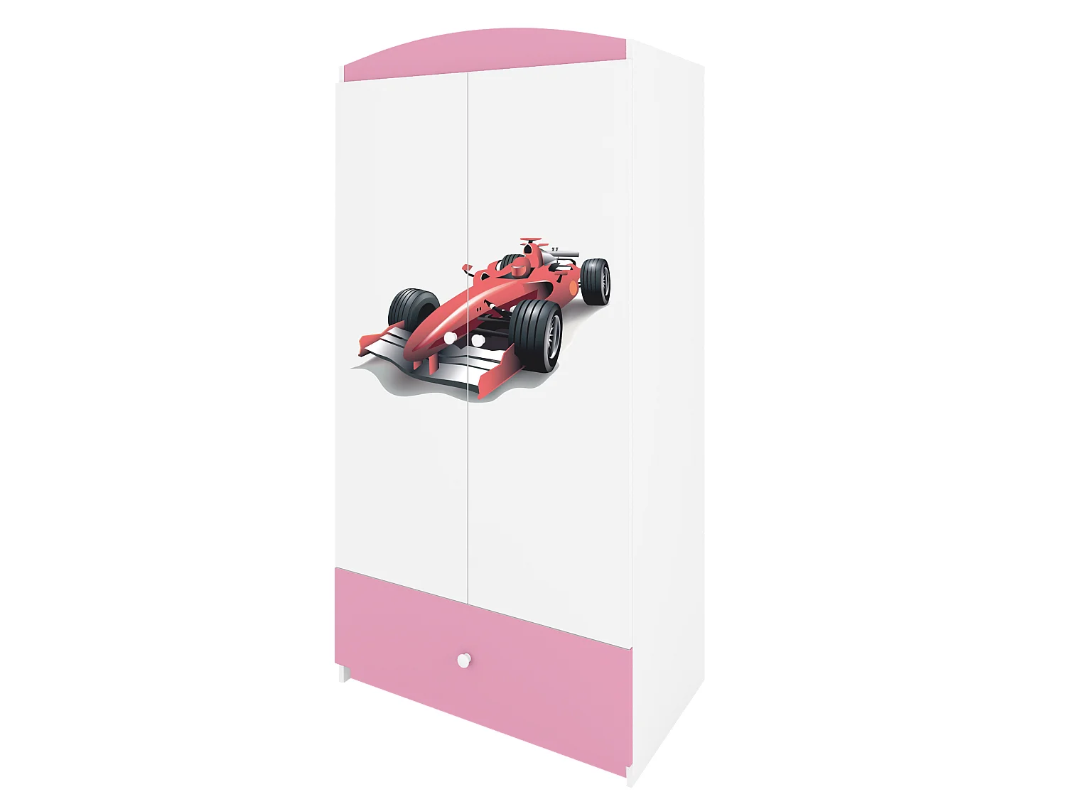 Kinderkleiderschrank Babydreams Drehtürenschrank Kleiderschrank Formel 1 Hellrosa