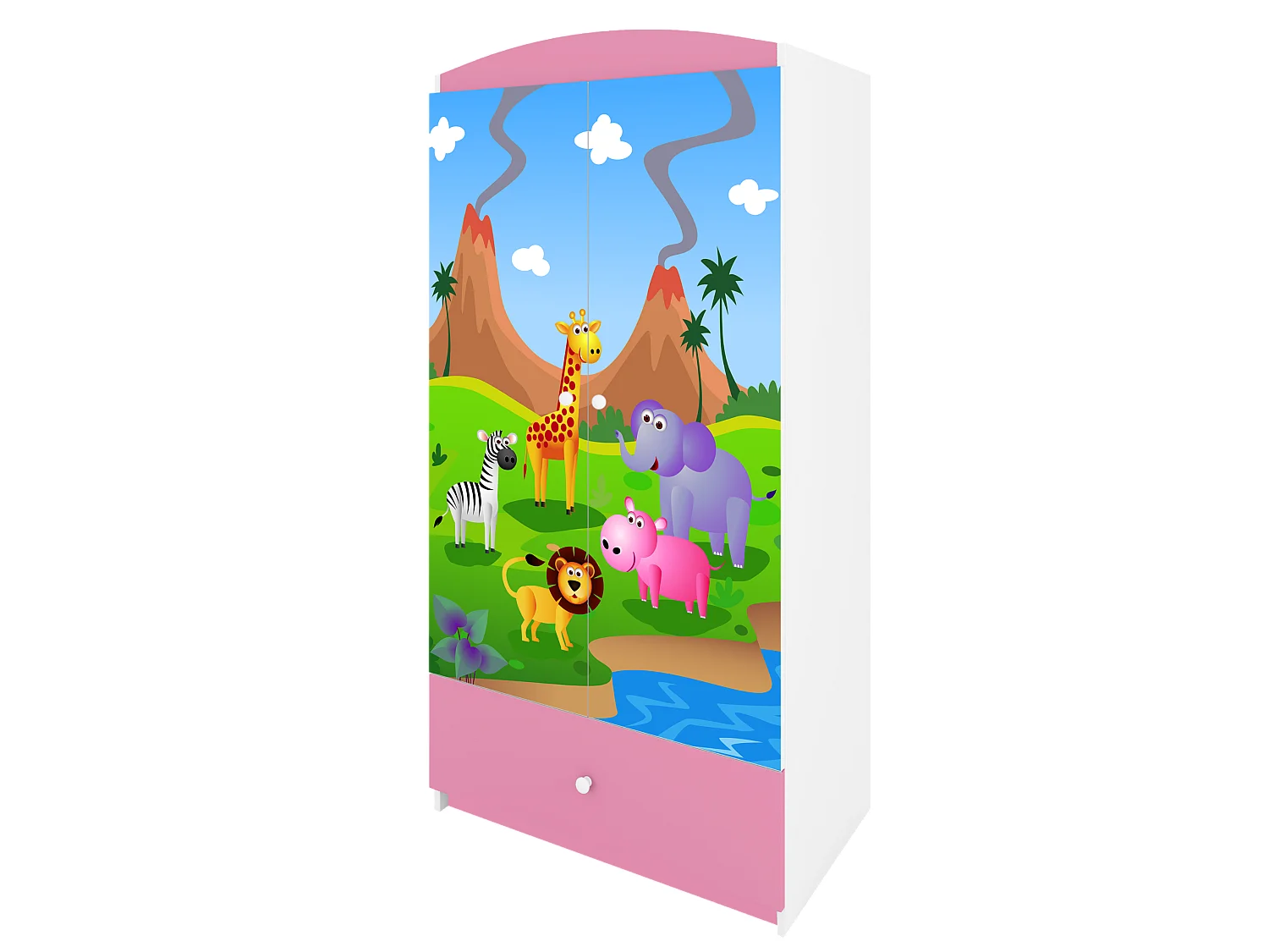 Kinderkleiderschrank Babydreams Drehtürenschrank Kleiderschrank Safari Hellrosa
