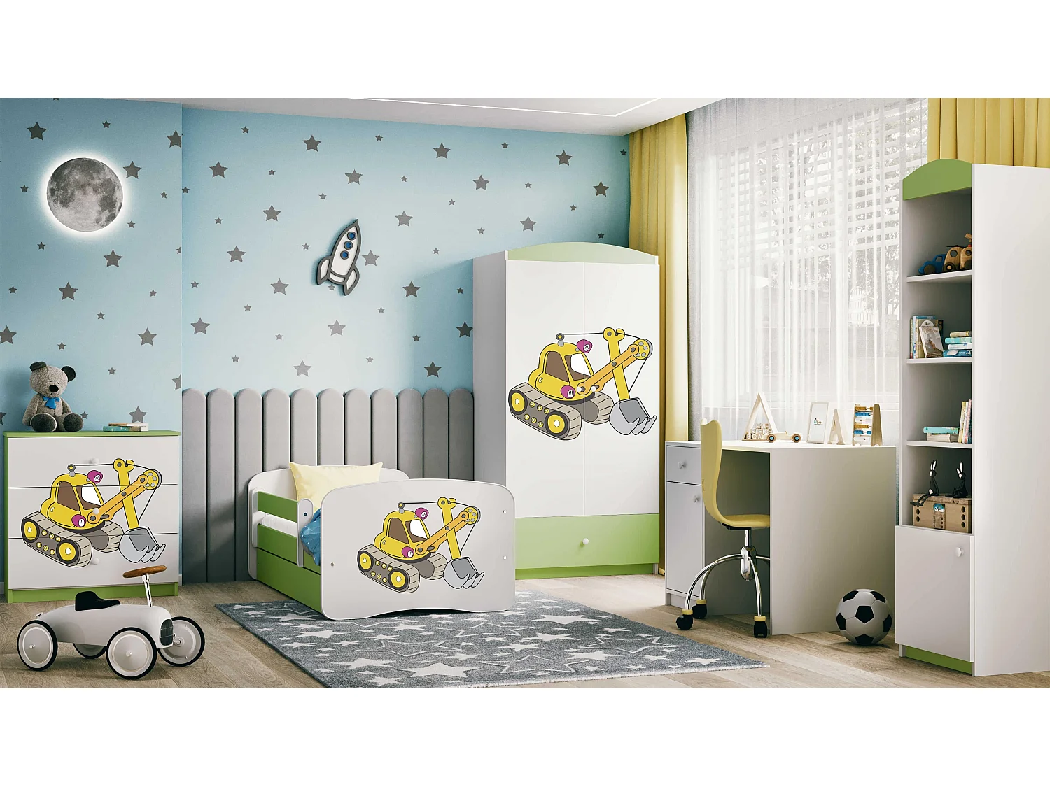 Kinderkleiderschrank Babydreams Drehtürenschrank Kleiderschrank Excavator Grün
