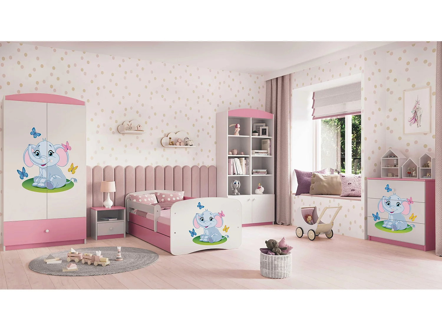 Kinderkleiderschrank Babydreams Drehtürenschrank Kleiderschrank Elefant Hellrosa