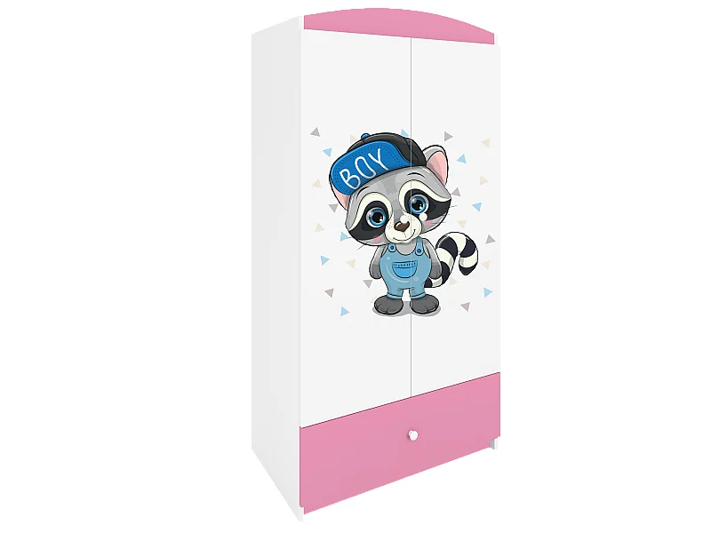 Kinderkleiderschrank Babydreams Drehtürenschrank Kleiderschrank Waschbär Hellrosa