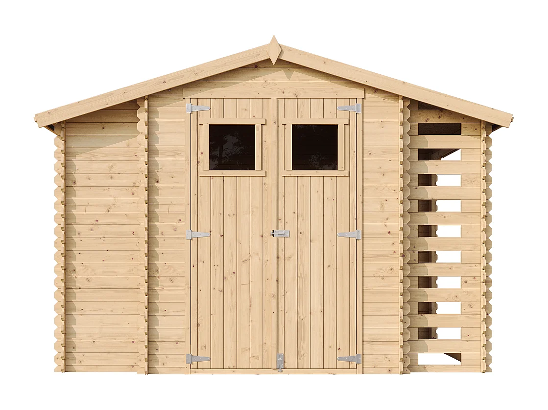 Holzhaus gartenhaus mit brennholzschuppen - B328xL206xH218 cm/ 3.53+0.97+0.97 m² - M389