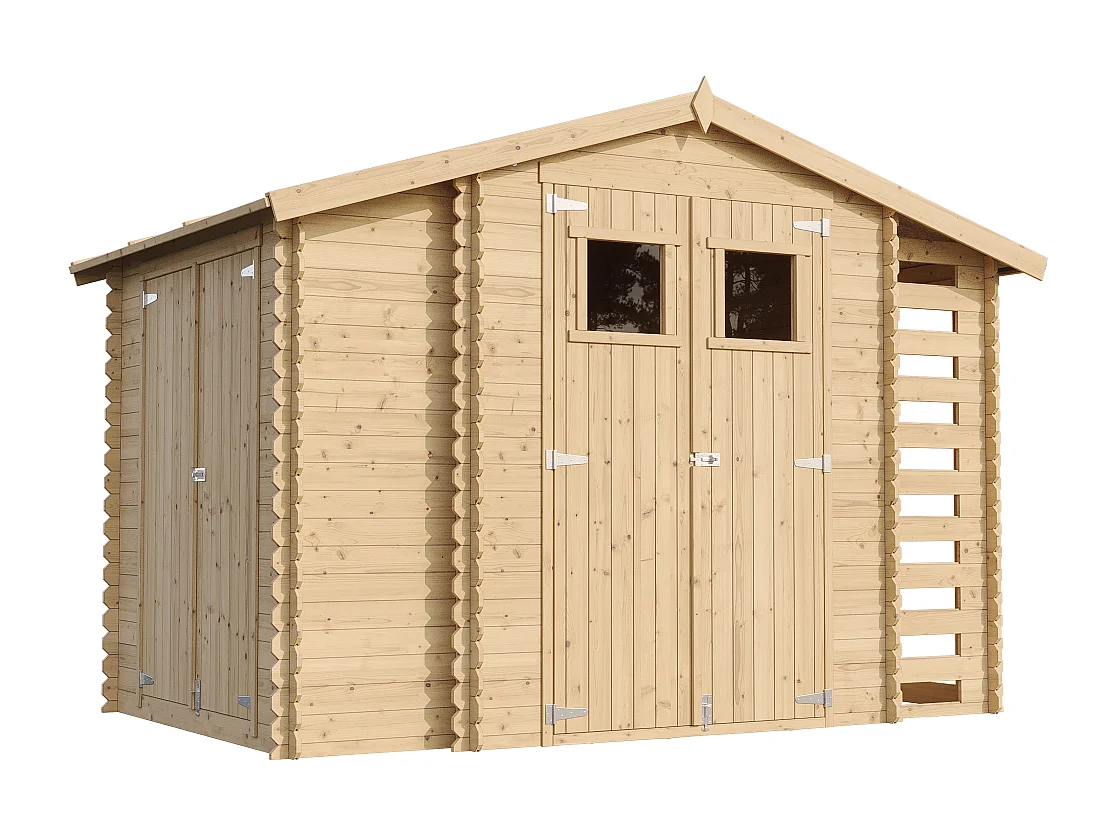 Abri de jardin en bois et range bûches extérieur - 3,53 + 0,97+0,97 m2 - M389