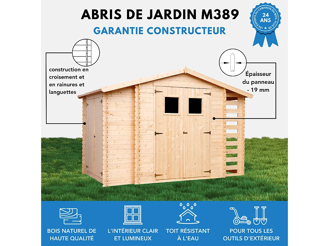 Abri de jardin en bois et range bûches extérieur - 3,53 + 0,97+0,97 m2 - M389
