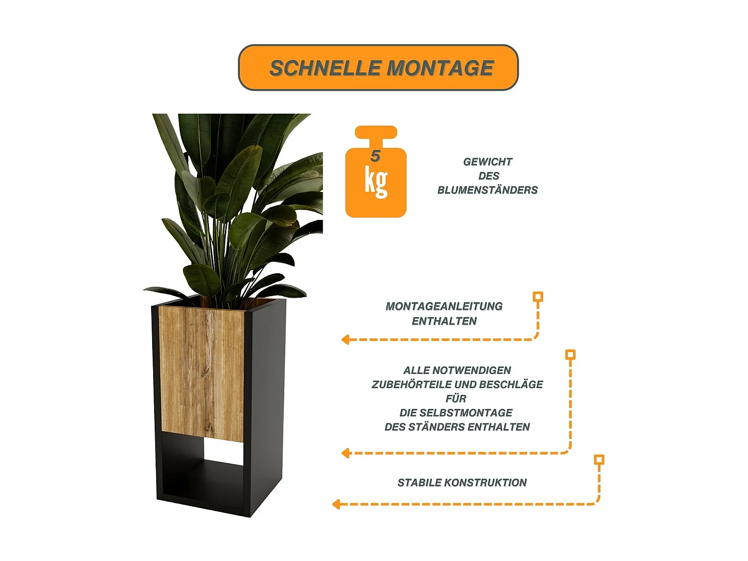 Blumenständer für Innenräume, Blumenkasten ohne Einsatz, Pflanzkasten 45x22,6x22,6cm