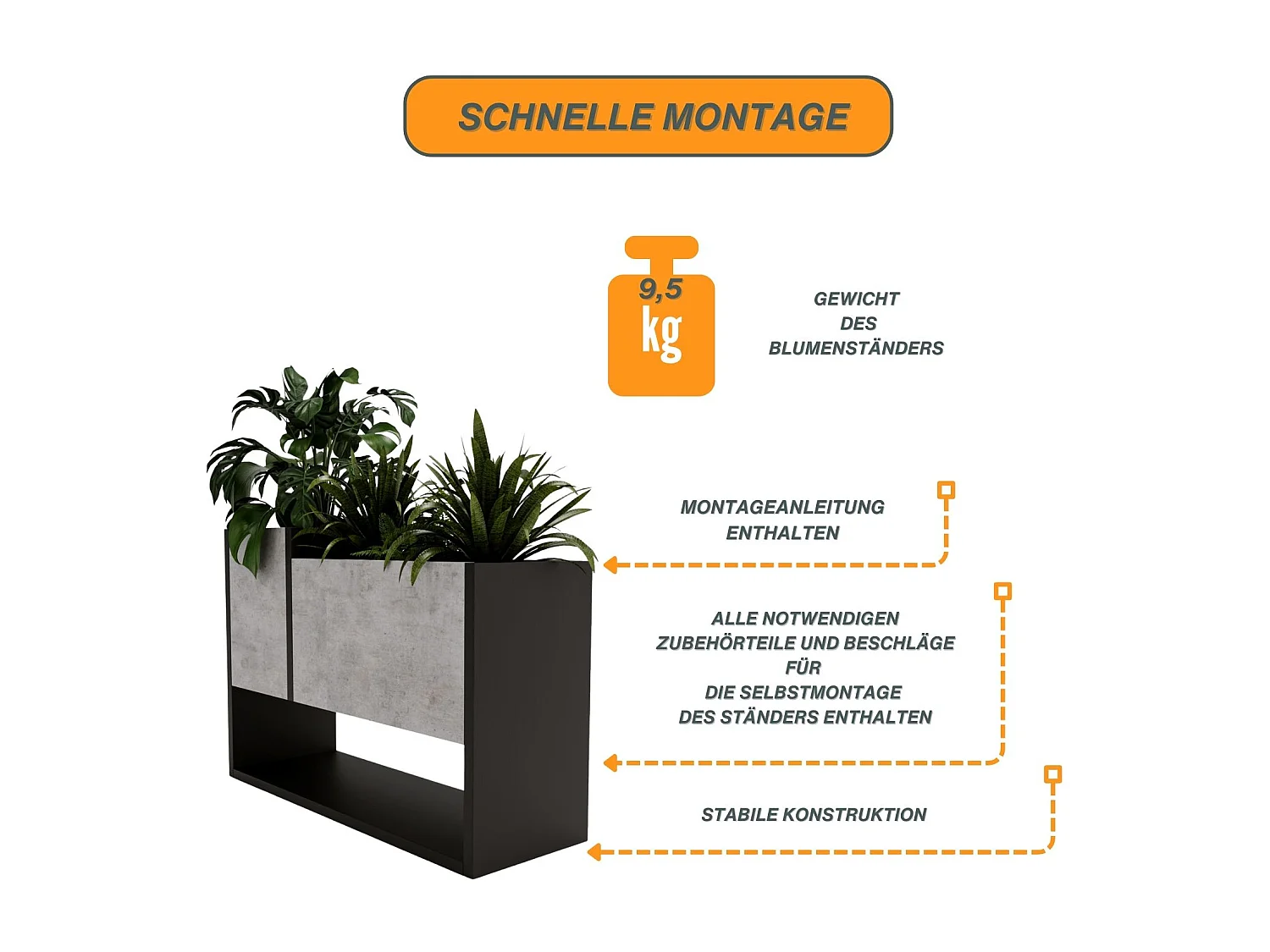 Blumenständer für Innenräume, Blumenkasten ohne Einsatz, Pflanzkasten 45x64,5x22,6cm