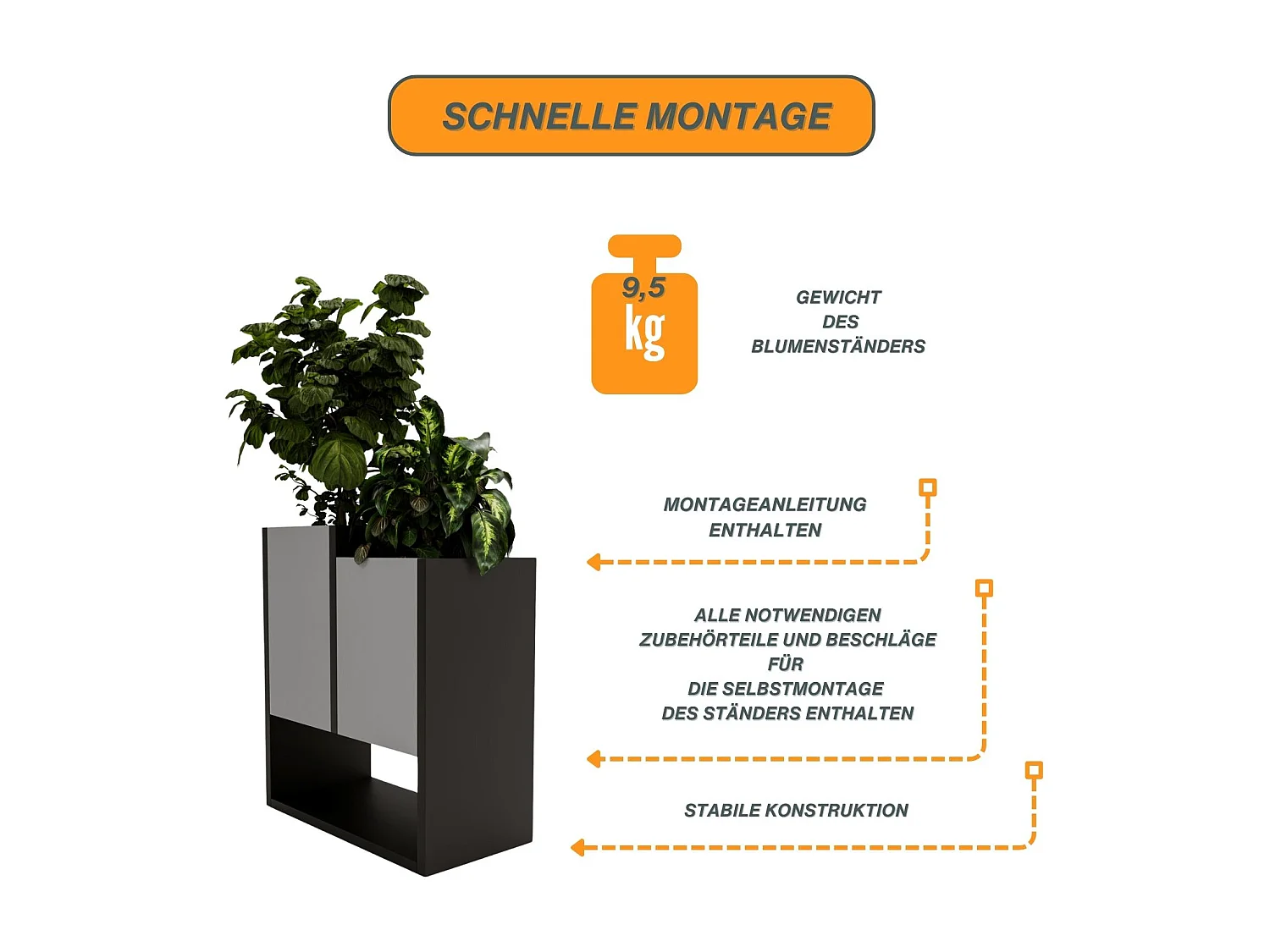 Blumenständer für Innenräume, Blumenkasten ohne Einsatz, Pflanzkasten 50x44x22,6cm