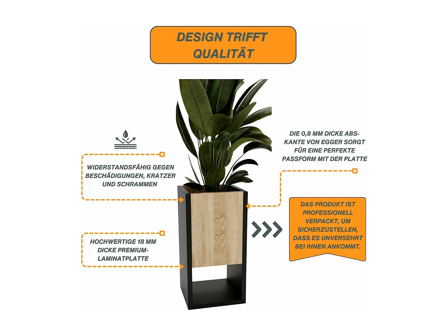 Blumenständer für Innenräume, Blumenkasten ohne Einsatz, Pflanzkasten 45x22,6x22,6cm