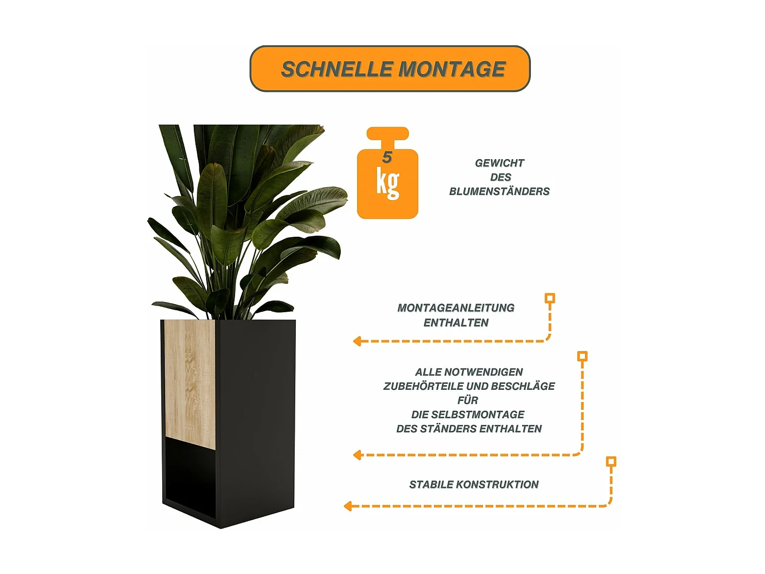 Blumenständer für Innenräume, Blumenkasten ohne Einsatz, Pflanzkasten 45x22,6x22,6cm