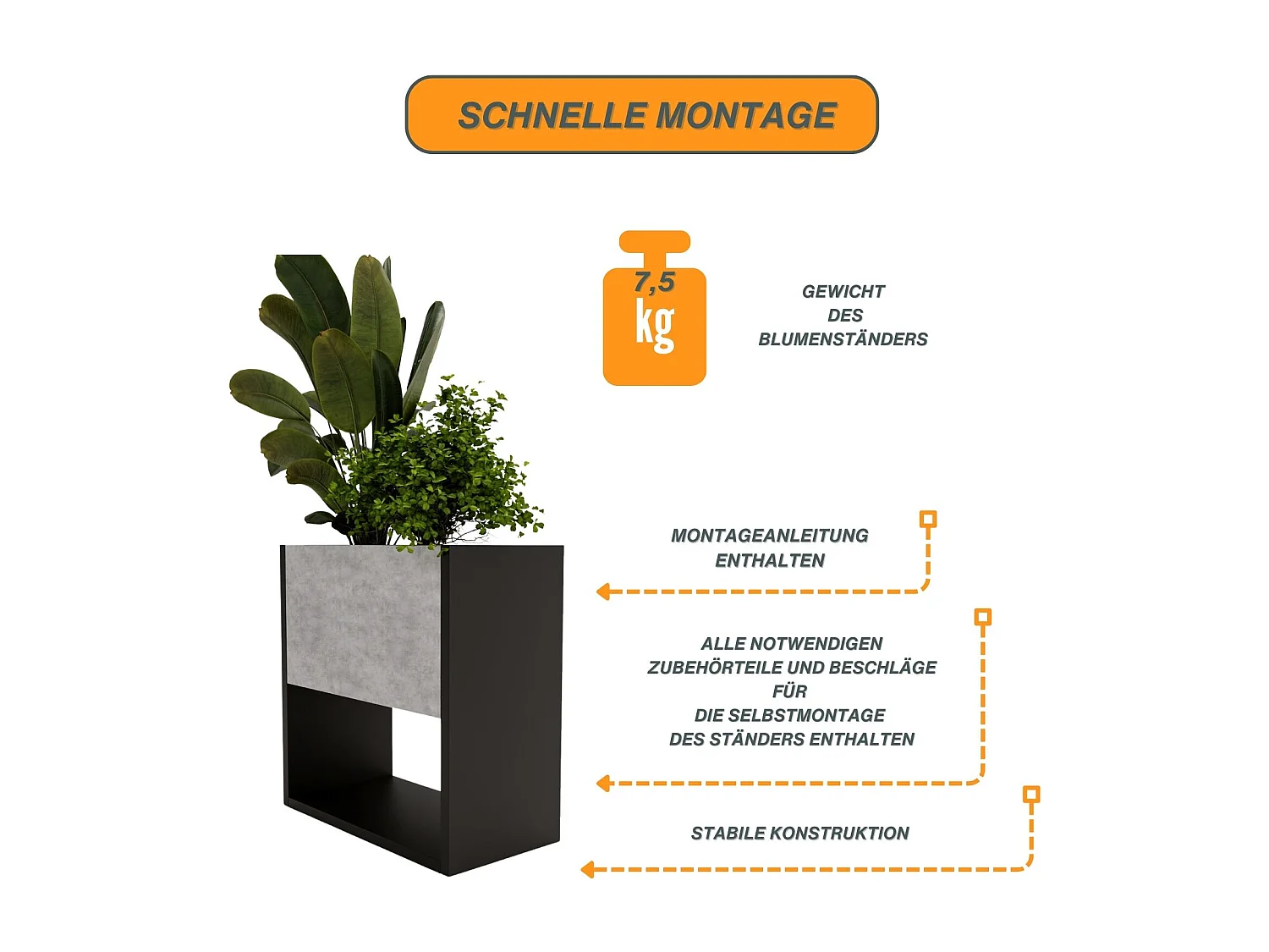 Blumenständer für Innenräume, Blumenkasten ohne Einsatz, Pflanzkasten 45x44x22,6cm