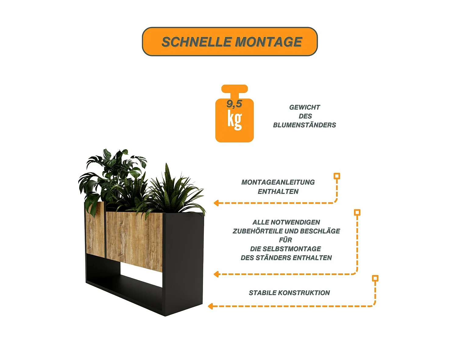 Blumenständer für Innenräume, Blumenkasten ohne Einsatz, Pflanzkasten 45x64,5x22,6cm