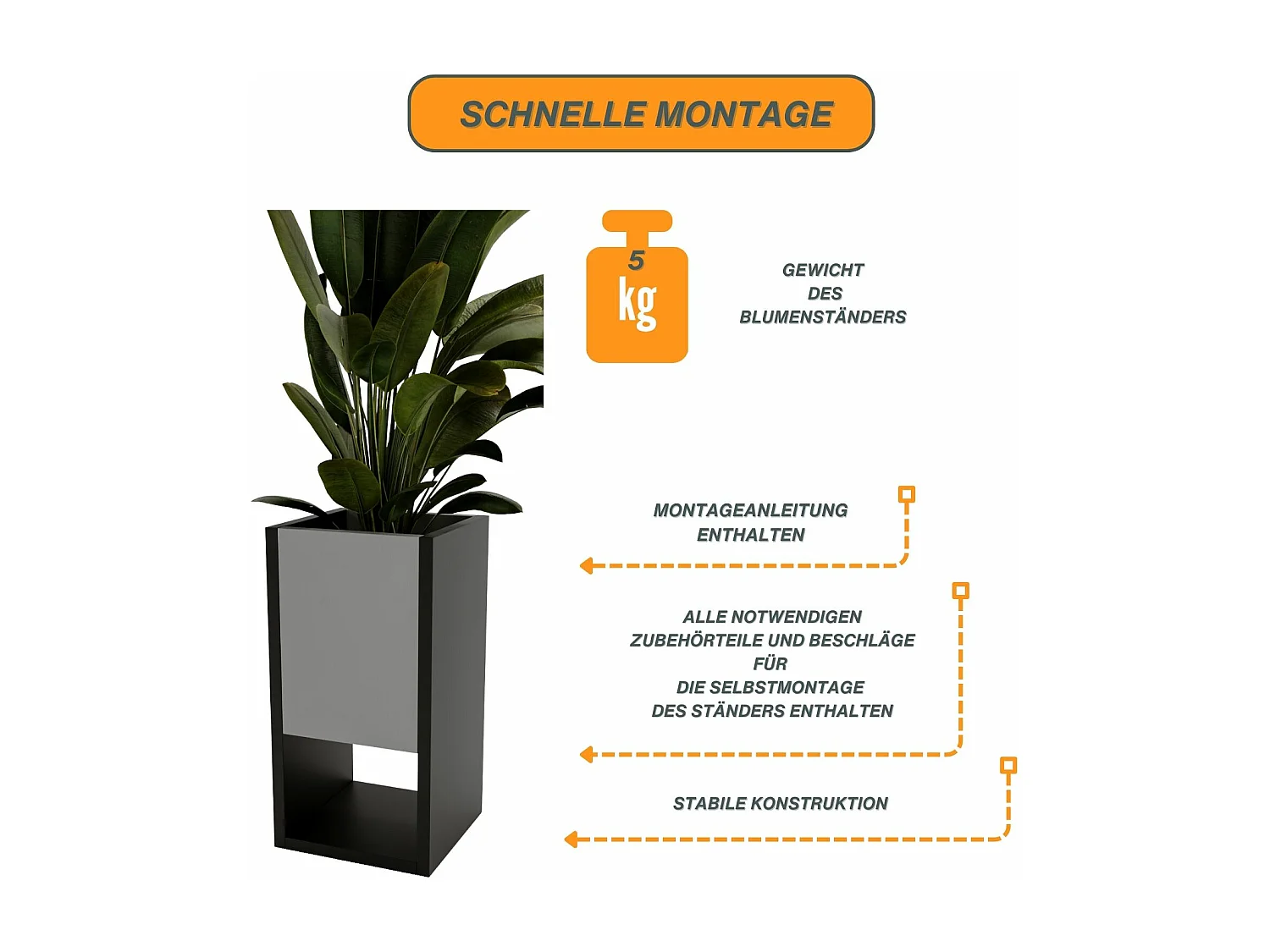 Blumenständer für Innenräume, Blumenkasten ohne Einsatz, Pflanzkasten 45x22,6x22,6cm