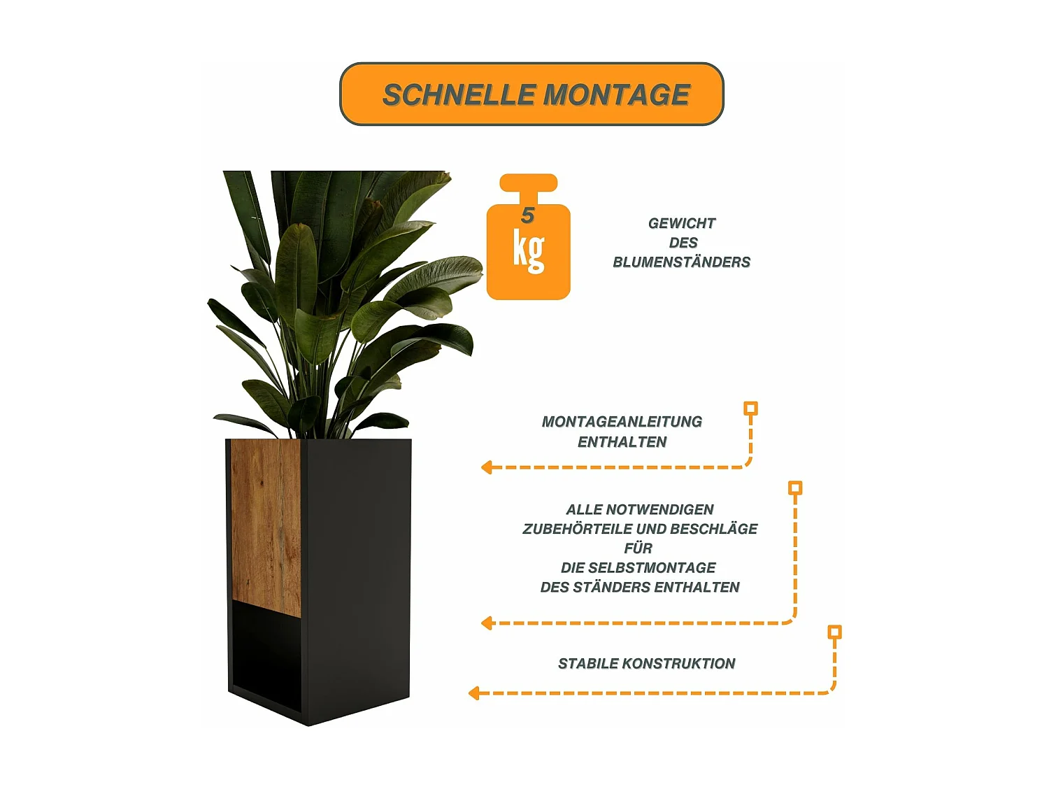 Blumenständer für Innenräume, Blumenkasten ohne Einsatz, Pflanzkasten 45x22,6x22,6cm