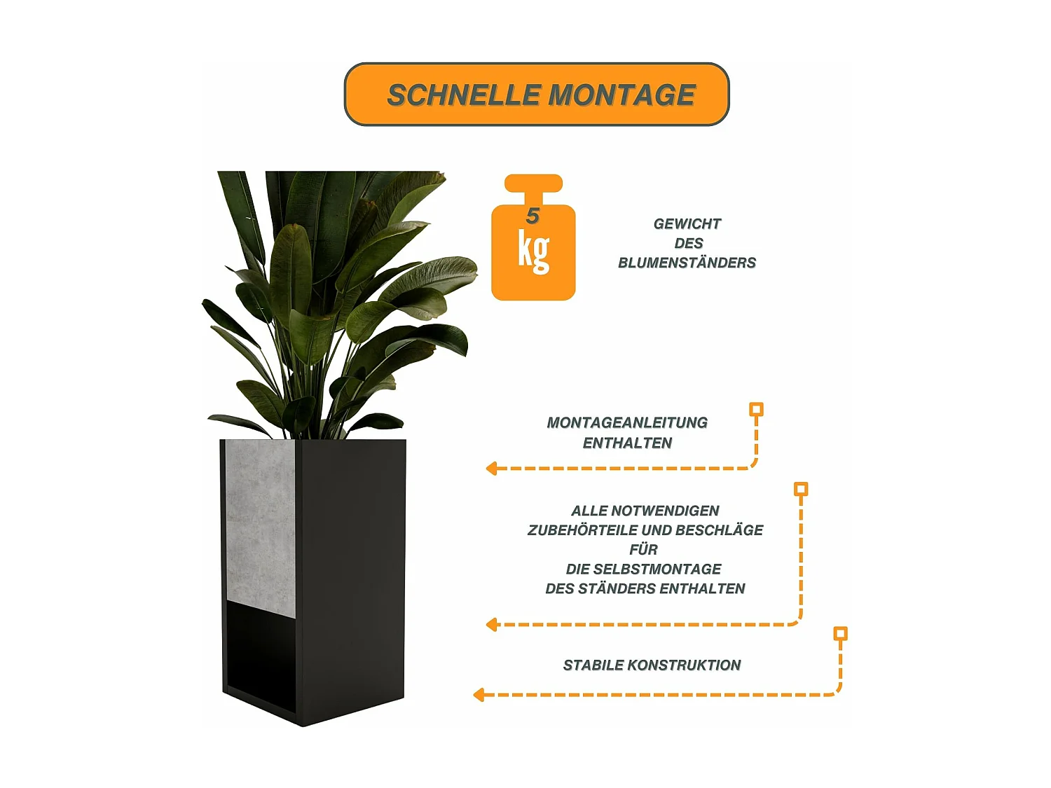 Blumenständer für Innenräume, Blumenkasten ohne Einsatz, Pflanzkasten 45x22,6x22,6cm