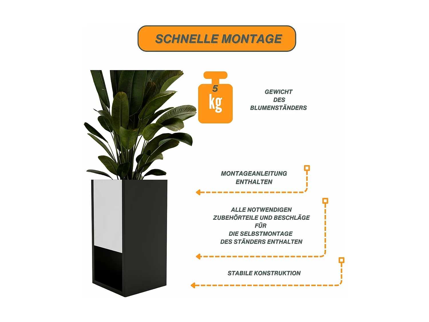 Blumenständer für Innenräume, Blumenkasten ohne Einsatz, Pflanzkasten 45x22,6x22,6cm