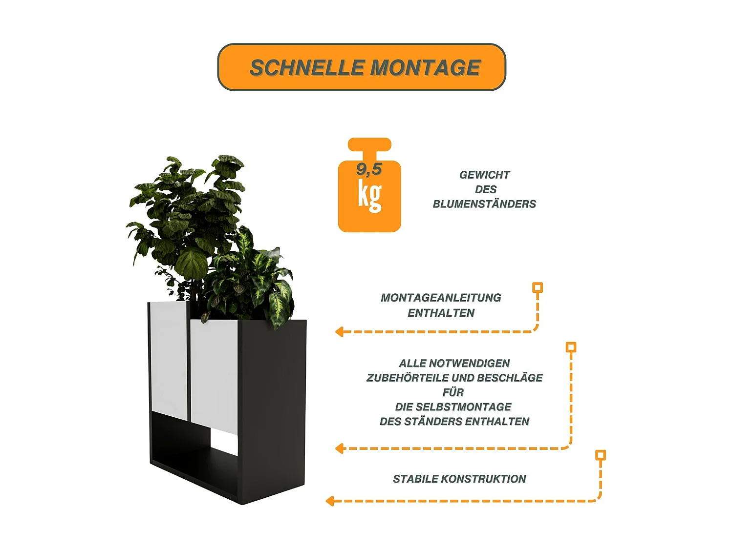 Blumenständer für Innenräume, Blumenkasten ohne Einsatz, Pflanzkasten 50x44x22,6cm