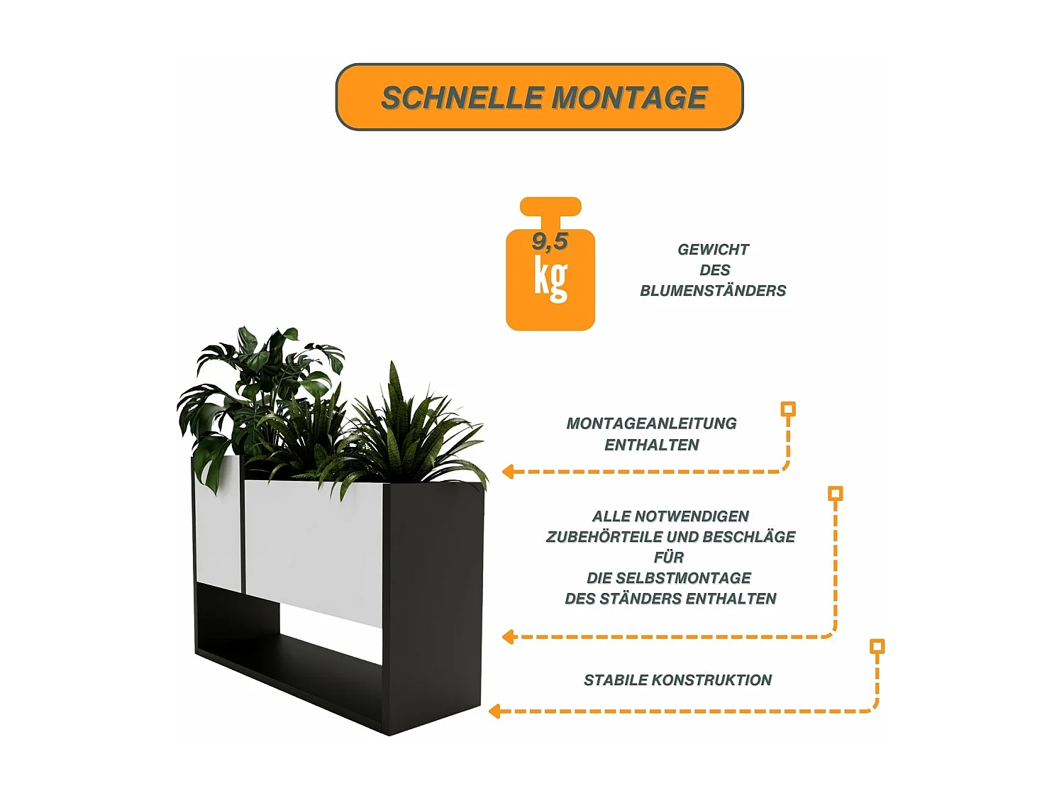 Blumenständer für Innenräume, Blumenkasten ohne Einsatz, Pflanzkasten 45x64,5x22,6cm