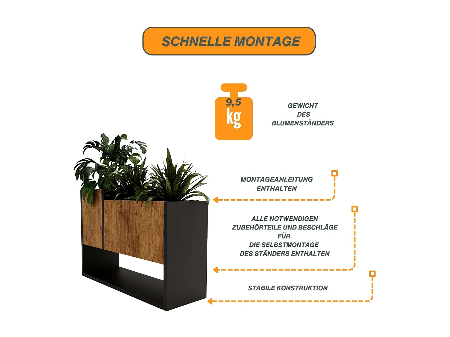 Blumenständer für Innenräume, Blumenkasten ohne Einsatz, Pflanzkasten 45x64,5x22,6cm