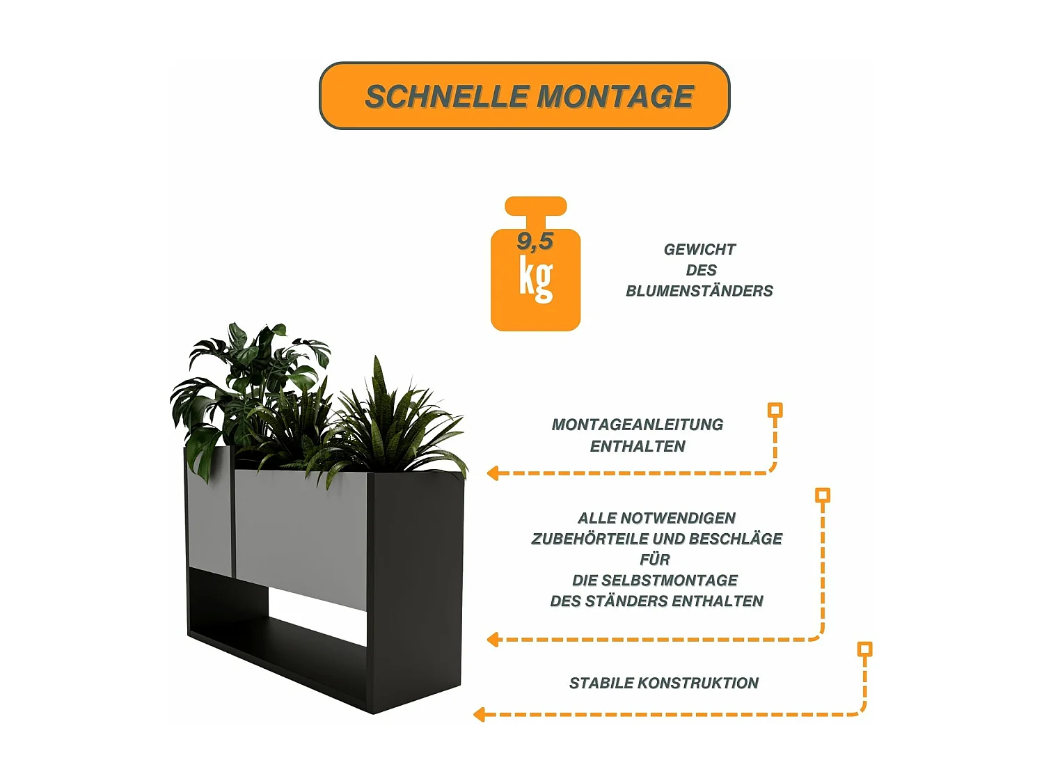 Blumenständer für Innenräume, Blumenkasten ohne Einsatz, Pflanzkasten 45x64,5x22,6cm