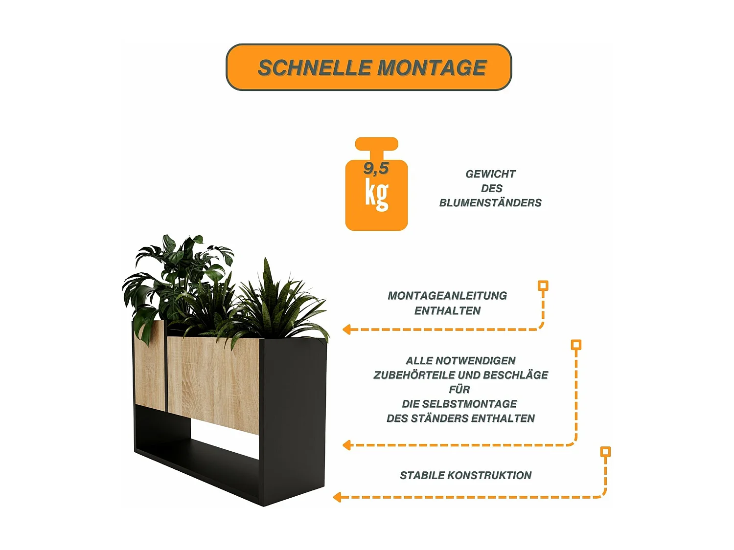 Blumenständer für Innenräume, Blumenkasten ohne Einsatz, Pflanzkasten 45x64,5x22,6cm