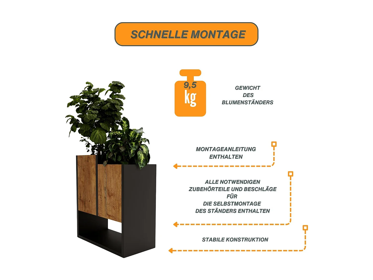 Blumenständer für Innenräume, Blumenkasten ohne Einsatz, Pflanzkasten 50x44x22,6cm