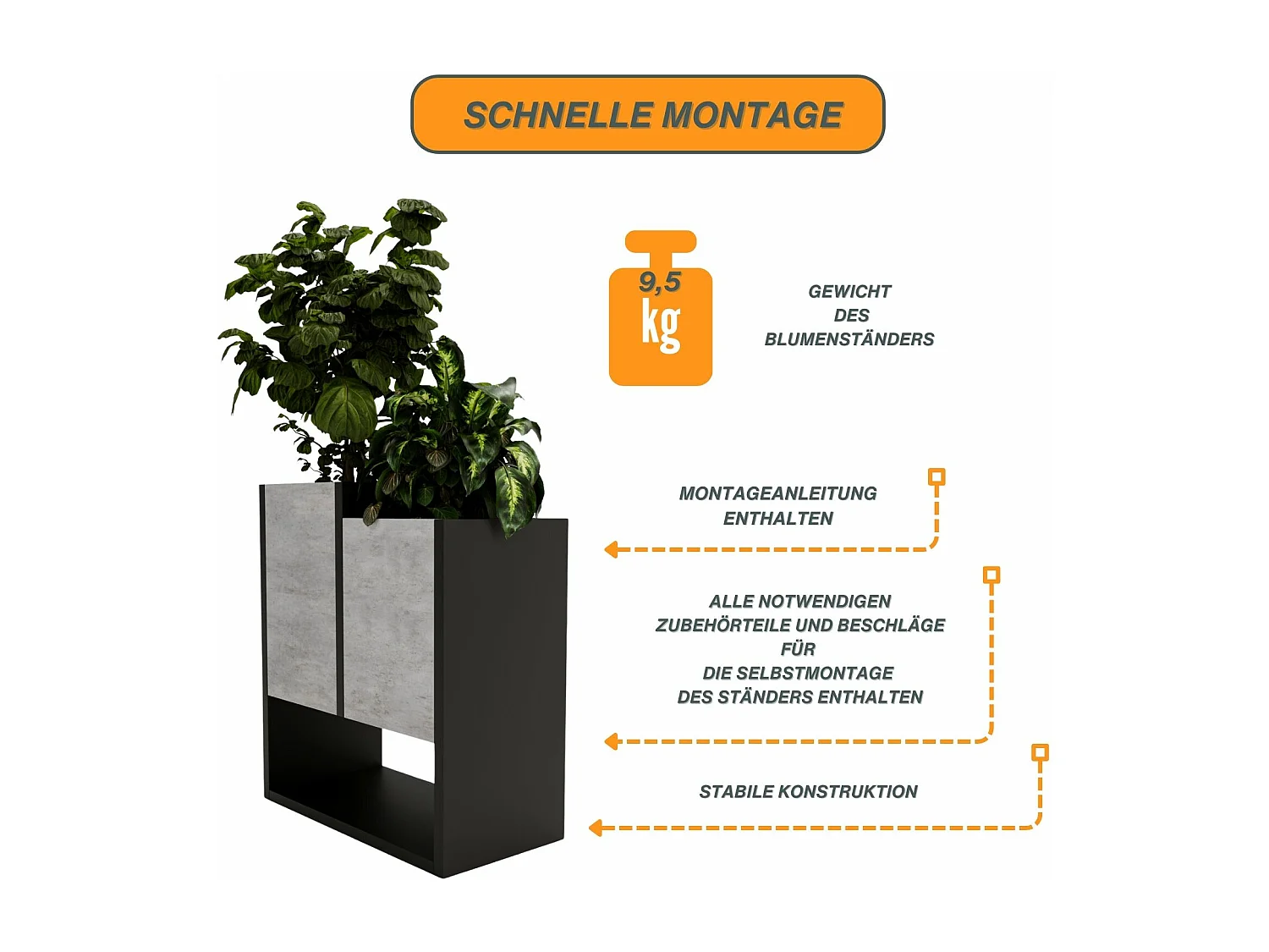 Blumenständer für Innenräume, Blumenkasten ohne Einsatz, Pflanzkasten 50x44x22,6cm