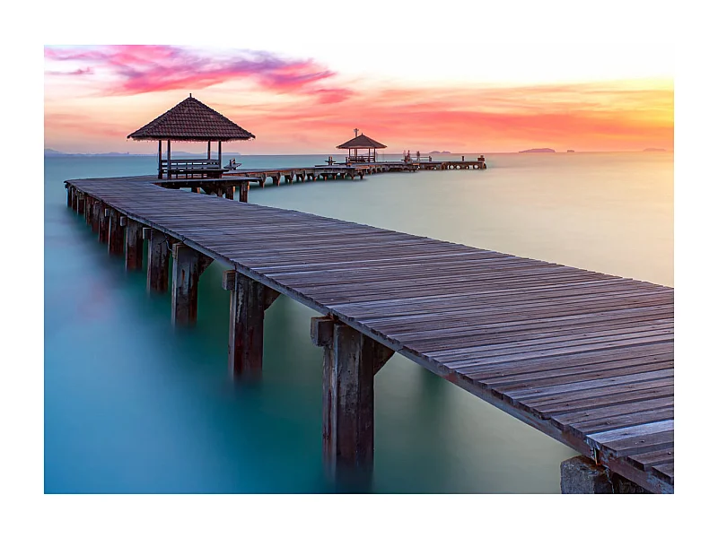 Tableau sur verre ponton crépusculaire 45x65 cm