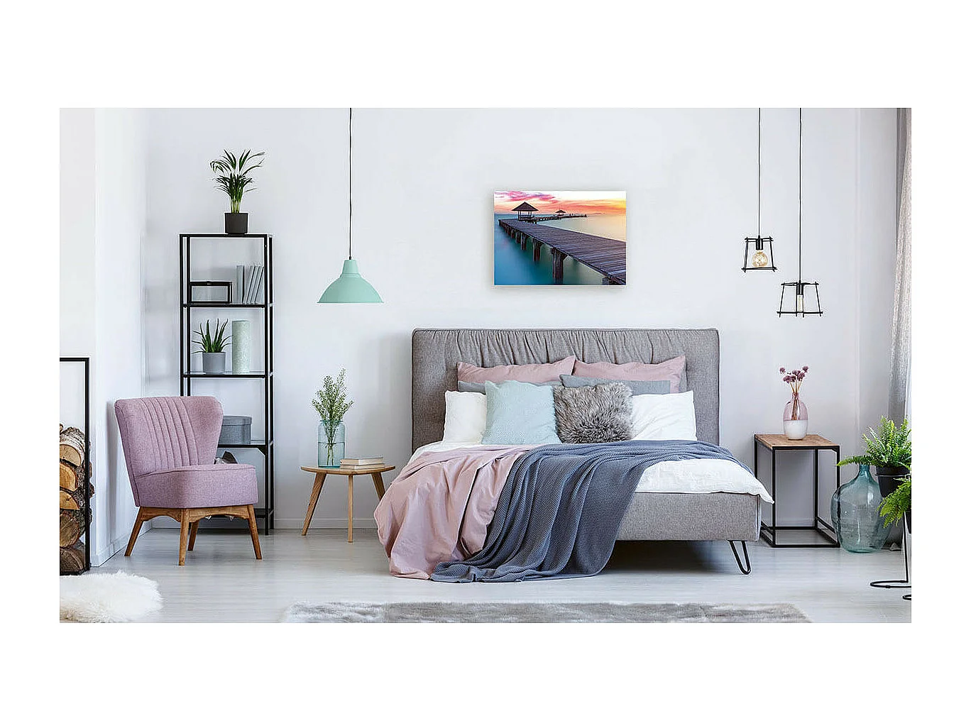 Tableau sur verre ponton crépusculaire 45x65 cm