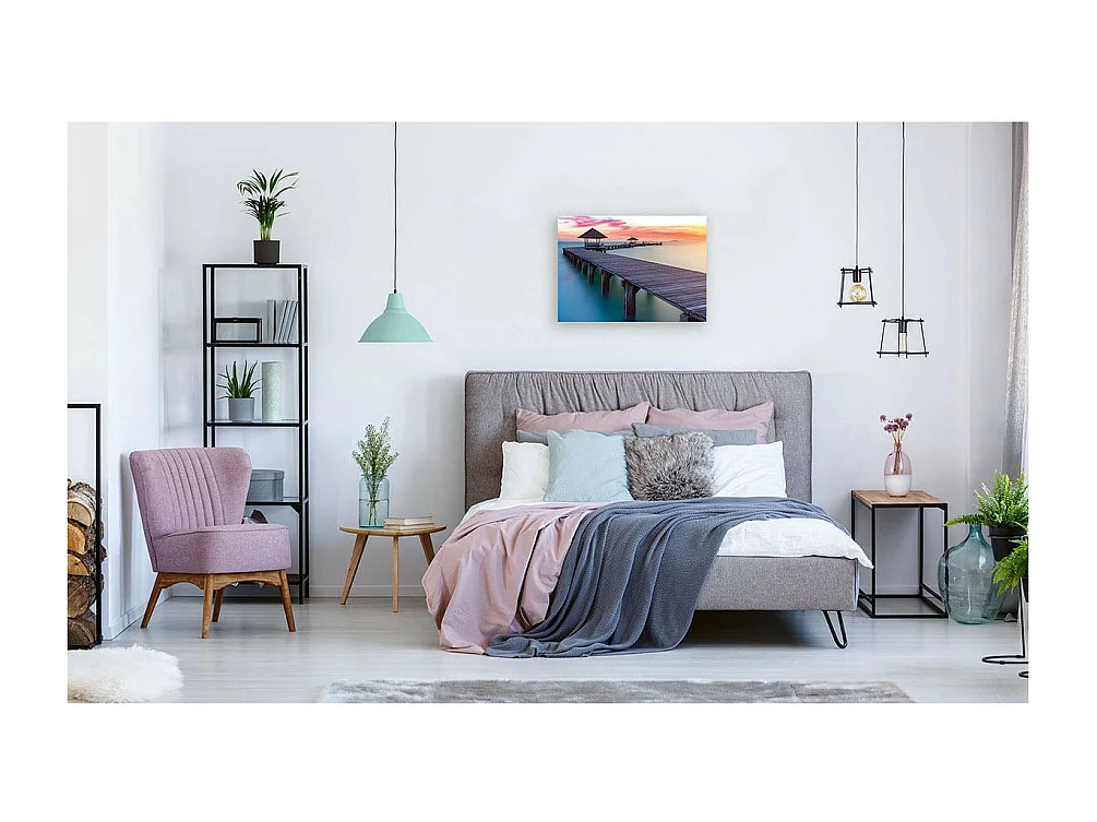 Tableau sur verre ponton crépusculaire 45x65 cm