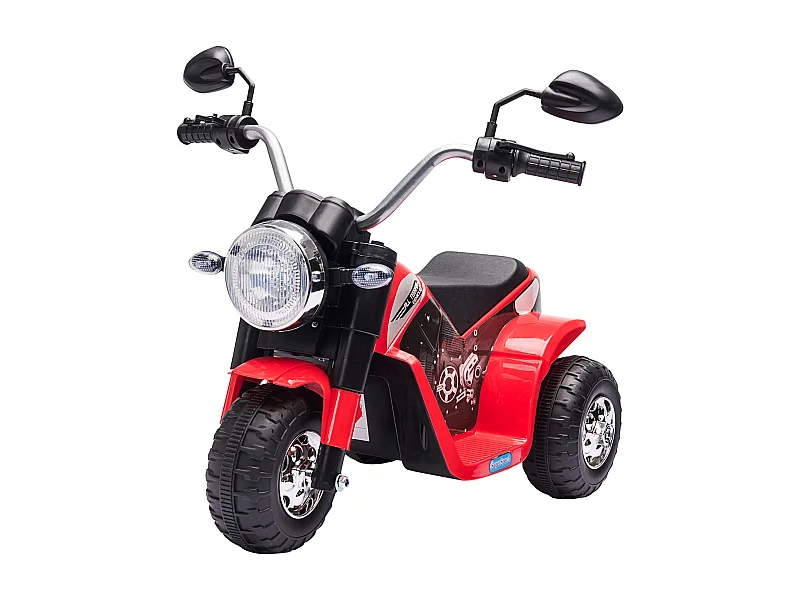 Moto électrique enfant chopper tout-terrain  6 V 20 W marche AV AR 3 roues effets lumineux et sonores rouge noir