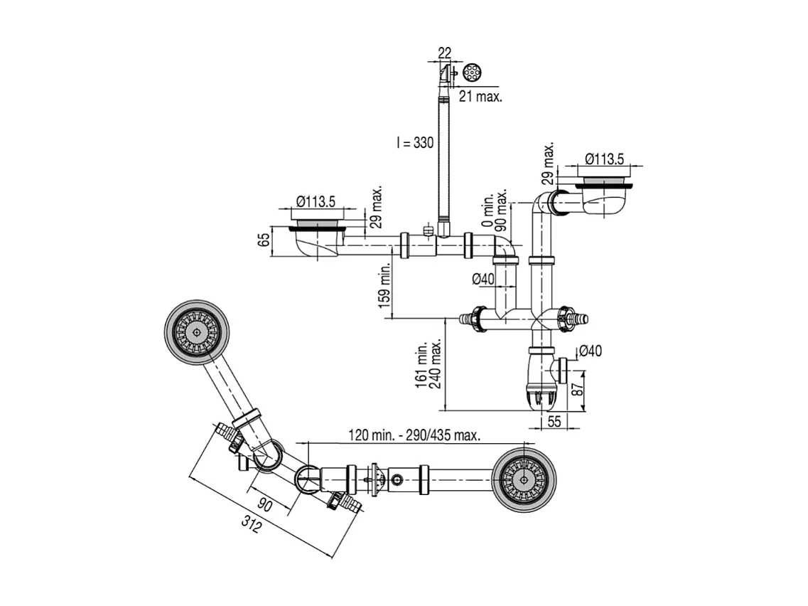 Evier à encastrer 1 bac et demi JACOB DELAFON Gaspard