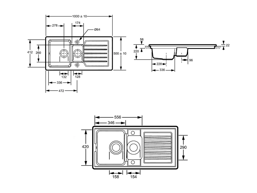 Evier à encastrer 1 bac et demi JACOB DELAFON Gaspard