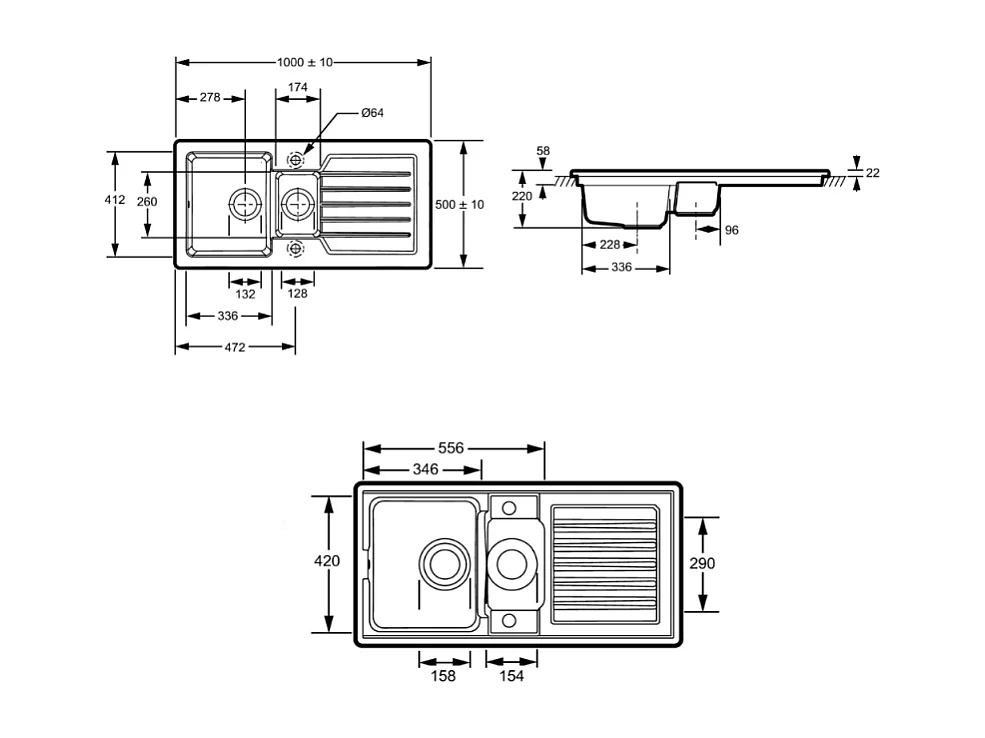 Evier à encastrer 1 bac et demi JACOB DELAFON Gaspard