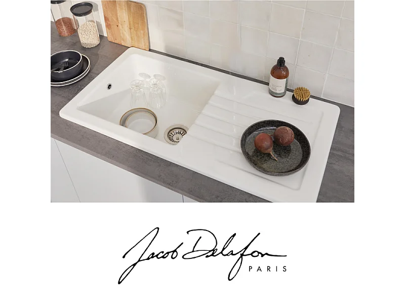 Evier à encastrer 1 bac JACOB DELAFON Gaspard + robinet cuisine Fairfaix avec douchette
