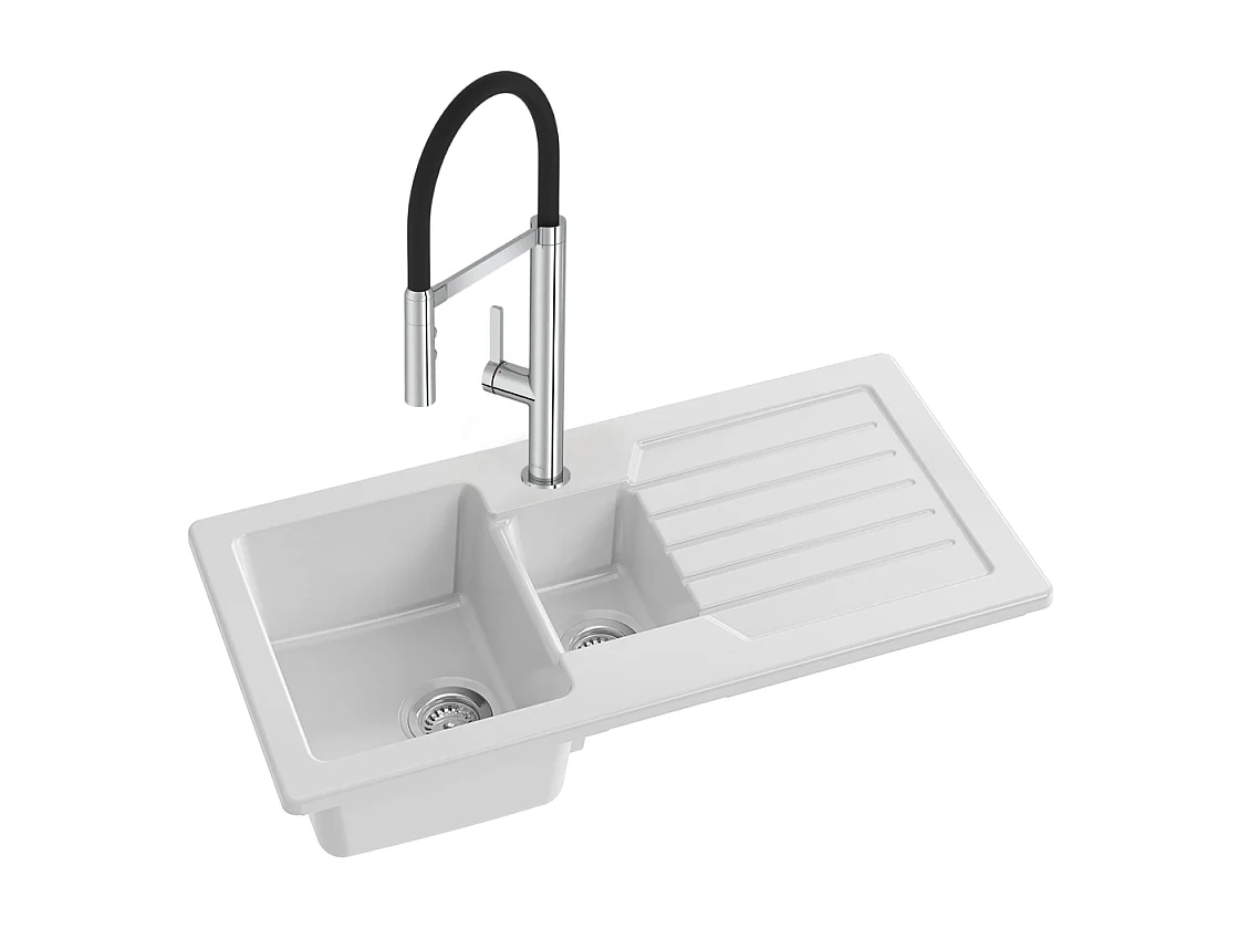 Evier à encastrer 1 bac et demi JACOB DELAFON Gaspard + robinet cuisine Raphaël