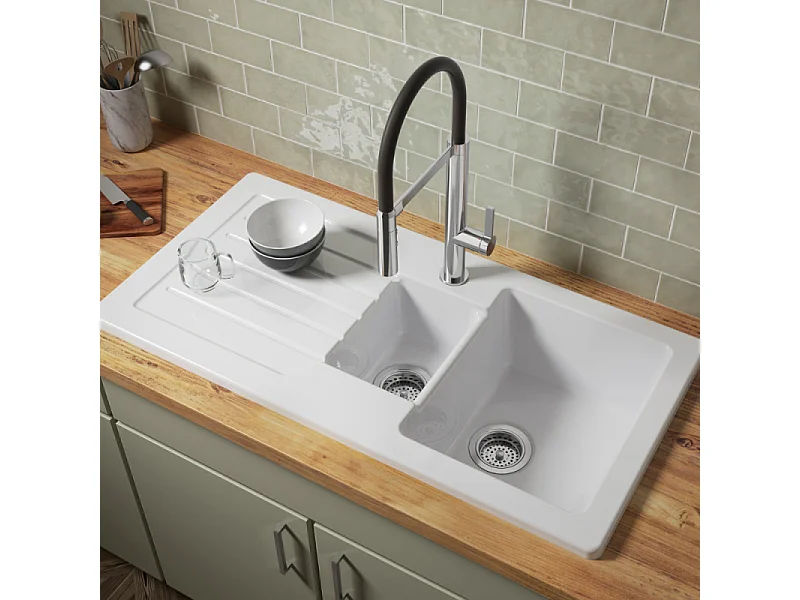 Evier à encastrer 1 bac et demi JACOB DELAFON Gaspard + robinet cuisine Raphaël
